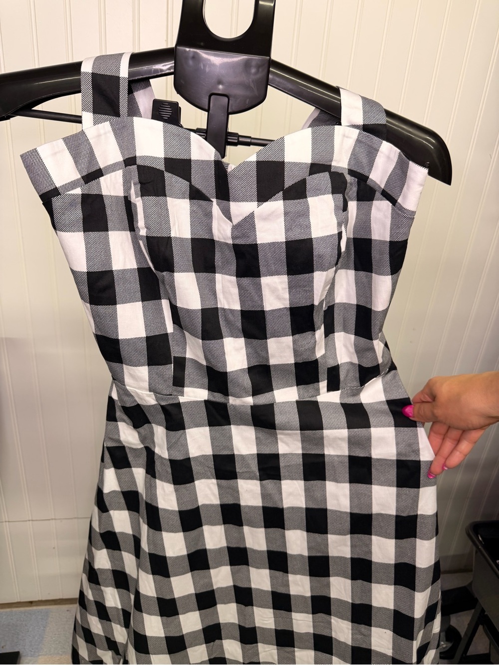 Black & White Gingham Strapless Dress - Women Halter